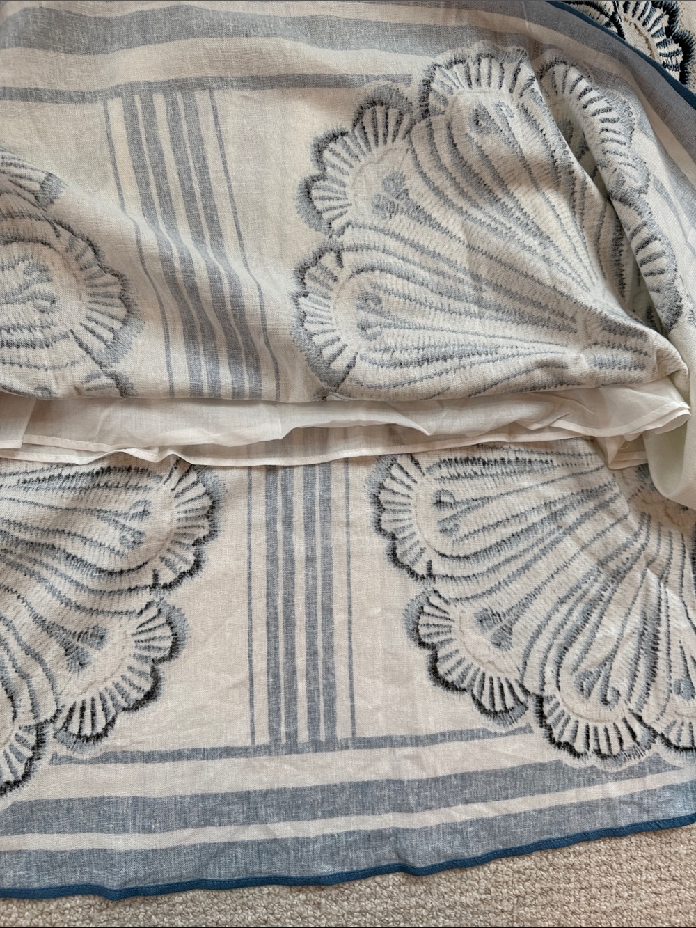 Christian Lacroix White Linen Maxi Dress with Blue Coastal Shell Motif - Picture 8 of 9